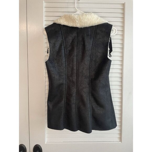 Skies Are Blue Faux Suede Shearling Vest XS Black White Open Front Sherpa Lined - Picture 3 of 9
